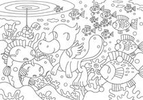 Coloring paper - 「Companions in lake」