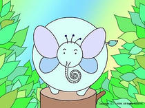 Elephant picture ・ Elephant illustration ・ Cute elephant ・ Flower garden ・ Butterfly