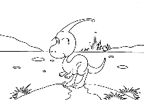 Cute dinosaur ・ Desert ・ The earth ・ Evening sun ・ Comic illustration